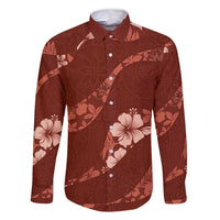 Aloha Hawaii Floral Tapa Family Matching Summer Maxi Dress and Hawaiian Shirt Patchwork Crimson LT7 Dad's Shirt - Long Sleeve Crimson - Polynesian Pride