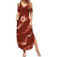 Aloha Hawaii Floral Tapa Family Matching Summer Maxi Dress and Hawaiian Shirt Patchwork Crimson LT7 Mom's Dress Crimson - Polynesian Pride