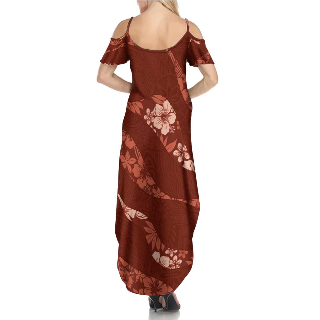 Aloha Hawaii Floral Tapa Family Matching Summer Maxi Dress and Hawaiian Shirt Patchwork Crimson LT7 - Polynesian Pride