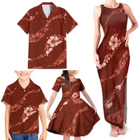 Aloha Hawaii Floral Tapa Family Matching Tank Maxi Dress and Hawaiian Shirt Patchwork Crimson LT7 - Polynesian Pride