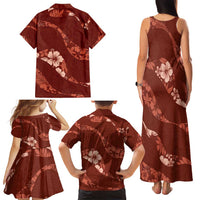 Aloha Hawaii Floral Tapa Family Matching Tank Maxi Dress and Hawaiian Shirt Patchwork Crimson LT7 - Polynesian Pride