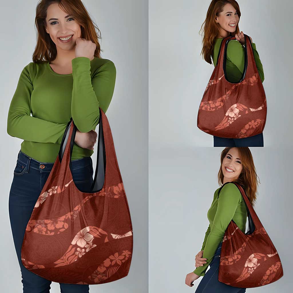 Aloha Hawaii Floral Tapa Grocery Bag Patchwork Crimson - Polynesian Pride