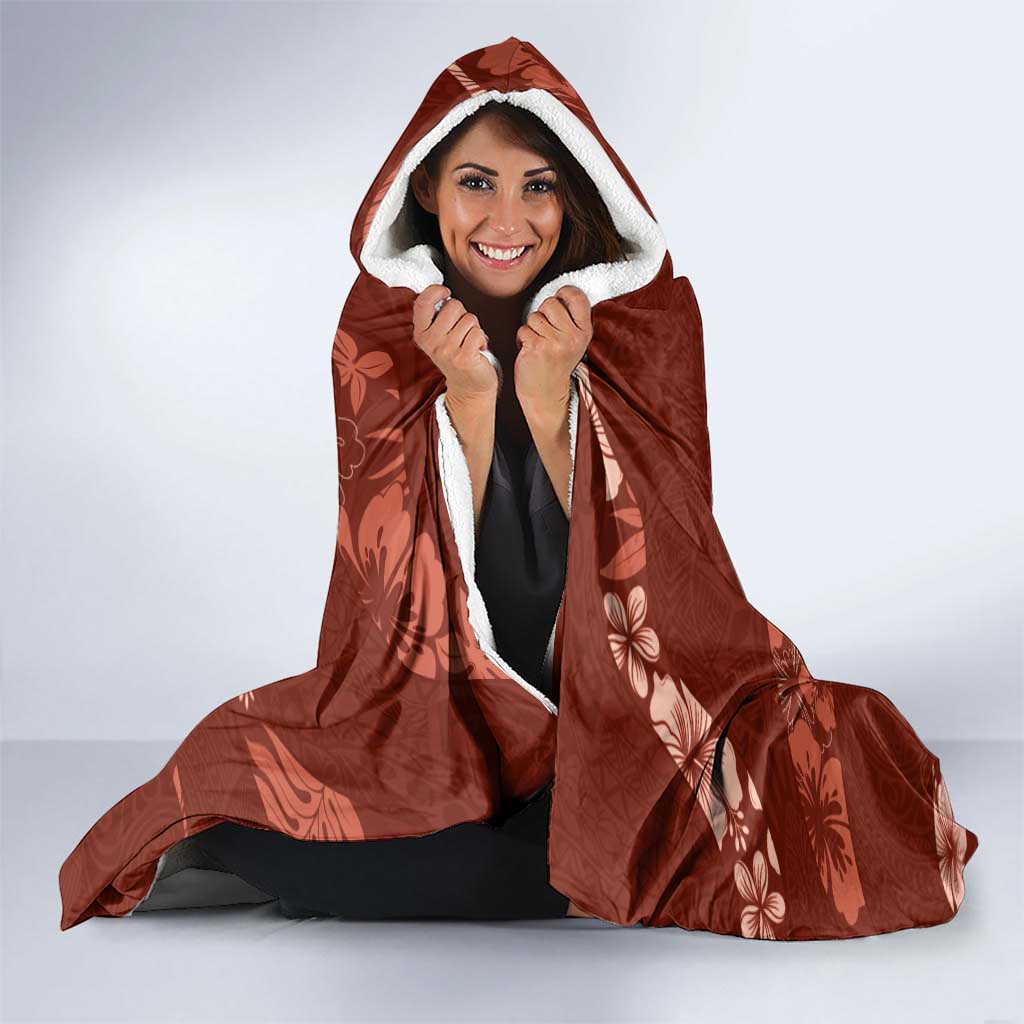 Aloha Hawaii Floral Tapa Hooded Blanket Patchwork Crimson - Polynesian Pride