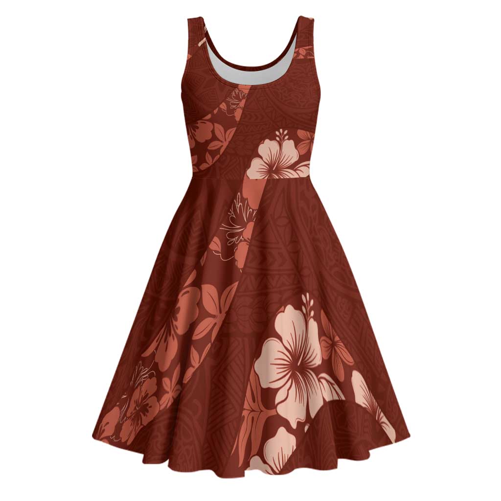 Aloha Hawaii Floral Tapa Midi Dress Patchwork Crimson - Polynesian Pride