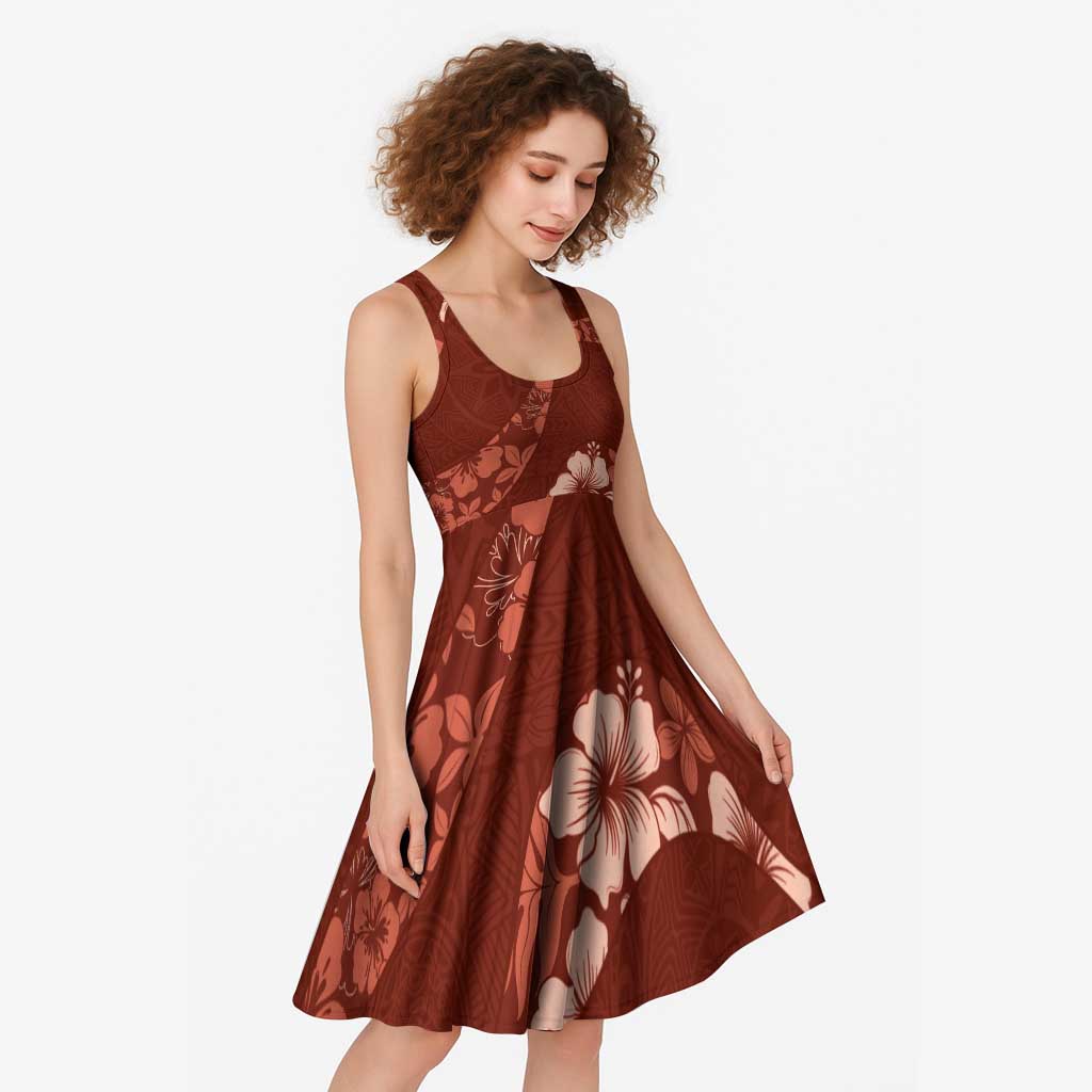 Aloha Hawaii Floral Tapa Midi Dress Patchwork Crimson - Polynesian Pride