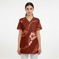 Aloha Hawaii Floral Tapa Scrub Top Patchwork Crimson - Polynesian Pride