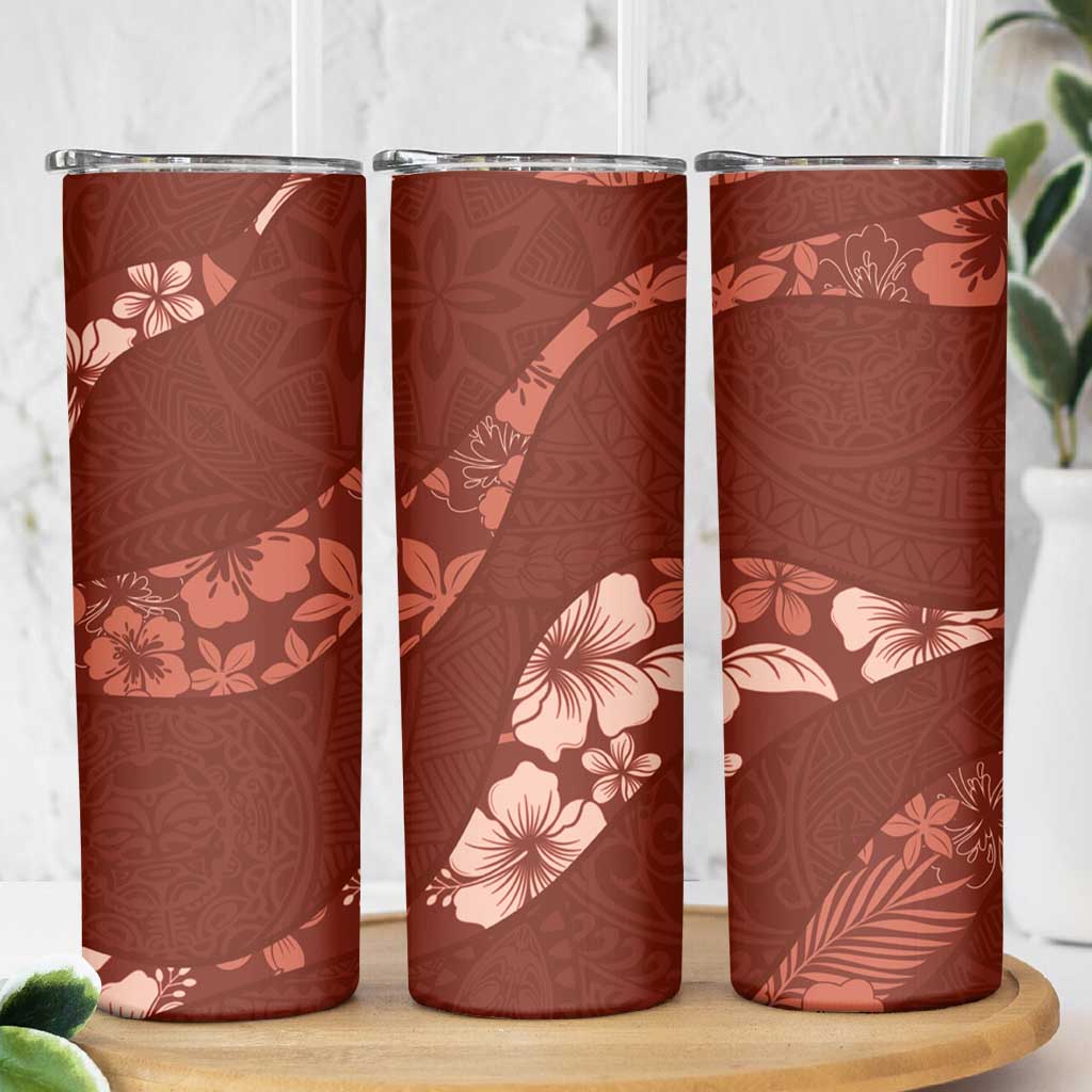 Aloha Hawaii Floral Tapa Skinny Tumbler Patchwork Crimson - Polynesian Pride