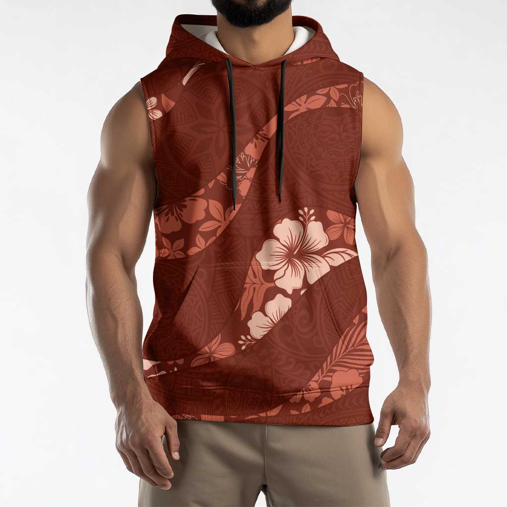 Aloha Hawaii Floral Tapa Sleeveless Hoodie Patchwork Crimson LT7 - Polynesian Pride