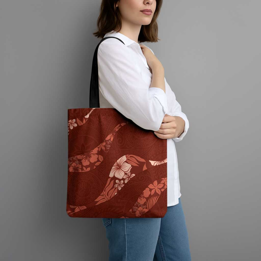 Aloha Hawaii Floral Tapa Tote Bag Patchwork Crimson - Polynesian Pride