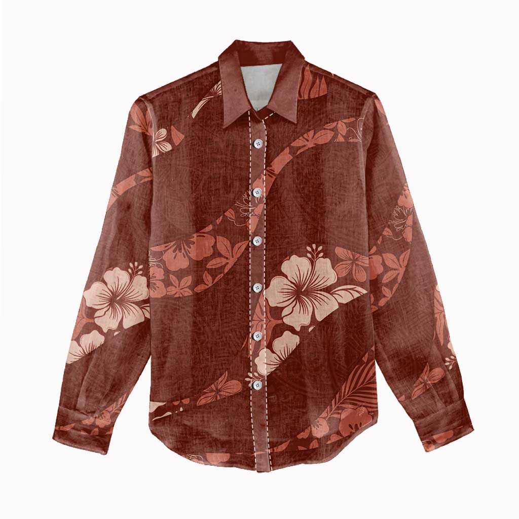 Aloha Hawaii Floral Tapa Women Casual Shirt Patchwork Crimson - Polynesian Pride