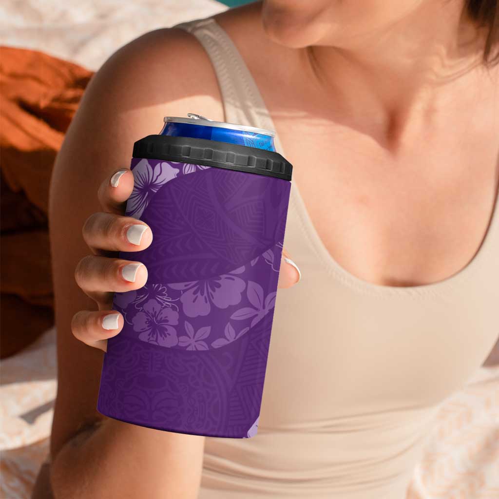 Aloha Hawaii Floral Tapa 4 in 1 Can Cooler Tumbler Patchwork Violet - Polynesian Pride