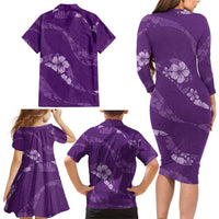 Aloha Hawaii Floral Tapa Family Matching Long Sleeve Bodycon Dress and Hawaiian Shirt Patchwork Violet LT7 - Polynesian Pride