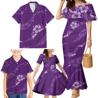 Aloha Hawaii Floral Tapa Family Matching Mermaid Dress and Hawaiian Shirt Patchwork Violet LT7 - Polynesian Pride