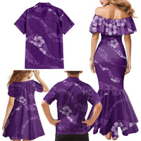 Aloha Hawaii Floral Tapa Family Matching Mermaid Dress and Hawaiian Shirt Patchwork Violet LT7 - Polynesian Pride