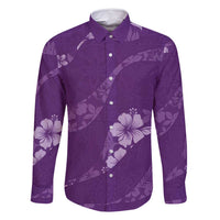Aloha Hawaii Floral Tapa Family Matching Mermaid Dress and Hawaiian Shirt Patchwork Violet LT7 Dad's Shirt - Long Sleeve Violet - Polynesian Pride