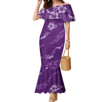 Aloha Hawaii Floral Tapa Family Matching Mermaid Dress and Hawaiian Shirt Patchwork Violet LT7 Mom's Dress Violet - Polynesian Pride