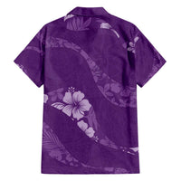 Aloha Hawaii Floral Tapa Family Matching Off The Shoulder Long Sleeve Dress and Hawaiian Shirt Patchwork Violet LT7 - Polynesian Pride