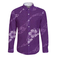 Aloha Hawaii Floral Tapa Family Matching Off The Shoulder Long Sleeve Dress and Hawaiian Shirt Patchwork Violet LT7 Dad's Shirt - Long Sleeve Violet - Polynesian Pride