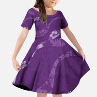 Aloha Hawaii Floral Tapa Family Matching Off Shoulder Maxi Dress and Hawaiian Shirt Patchwork Violet LT7 Daughter's Dress Violet - Polynesian Pride