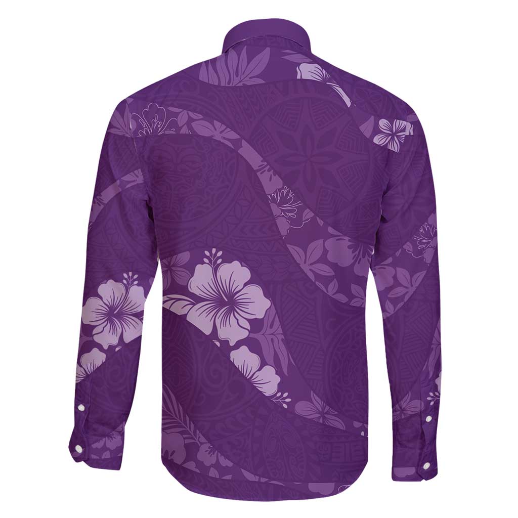 Aloha Hawaii Floral Tapa Family Matching Off Shoulder Maxi Dress and Hawaiian Shirt Patchwork Violet LT7 - Polynesian Pride
