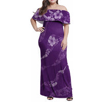 Aloha Hawaii Floral Tapa Family Matching Off Shoulder Maxi Dress and Hawaiian Shirt Patchwork Violet LT7 Mom's Dress Violet - Polynesian Pride