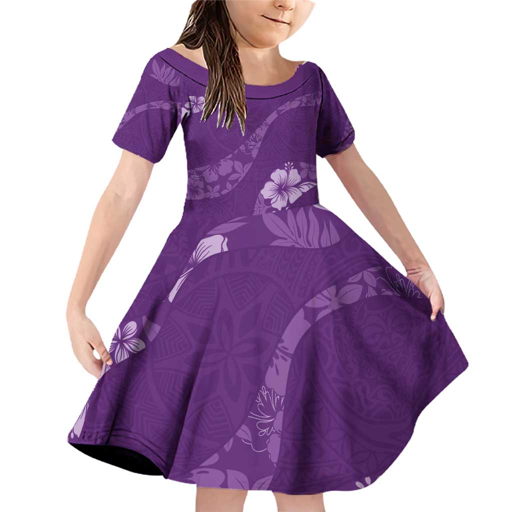 Aloha Hawaii Floral Tapa Family Matching Off Shoulder Short Dress and Hawaiian Shirt Patchwork Violet LT7 Daughter's Dress Violet - Polynesian Pride