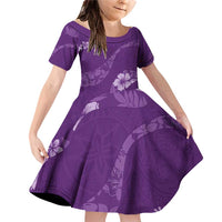 Aloha Hawaii Floral Tapa Family Matching Off Shoulder Short Dress and Hawaiian Shirt Patchwork Violet LT7 Daughter's Dress Violet - Polynesian Pride