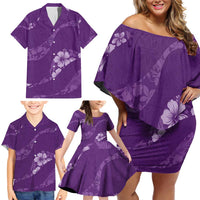 Aloha Hawaii Floral Tapa Family Matching Off Shoulder Short Dress and Hawaiian Shirt Patchwork Violet LT7 - Polynesian Pride