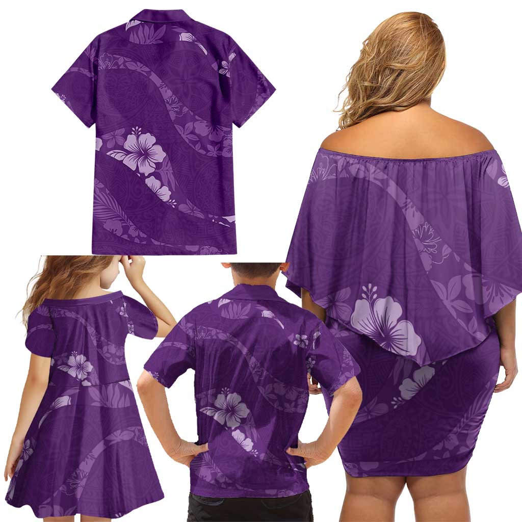 Aloha Hawaii Floral Tapa Family Matching Off Shoulder Short Dress and Hawaiian Shirt Patchwork Violet LT7 - Polynesian Pride