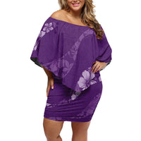 Aloha Hawaii Floral Tapa Family Matching Off Shoulder Short Dress and Hawaiian Shirt Patchwork Violet LT7 Mom's Dress Violet - Polynesian Pride