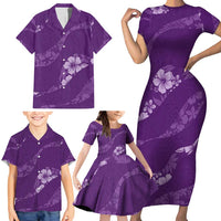 Aloha Hawaii Floral Tapa Family Matching Short Sleeve Bodycon Dress and Hawaiian Shirt Patchwork Violet LT7 - Polynesian Pride