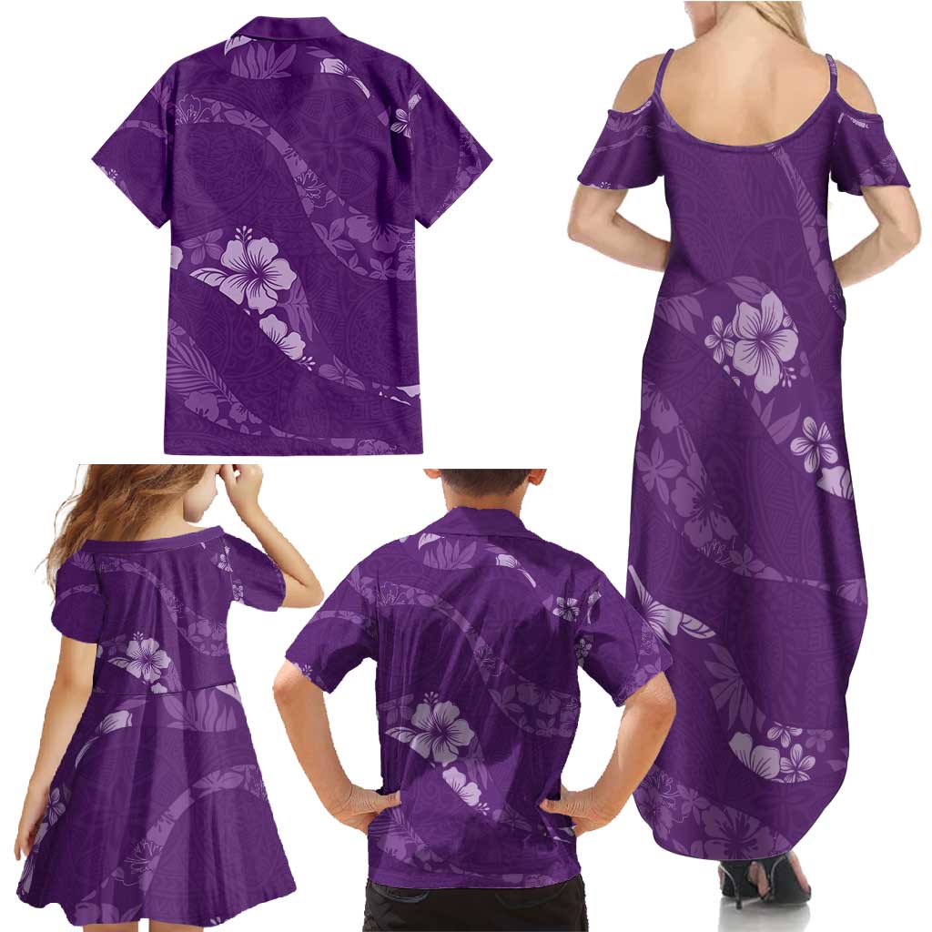 Aloha Hawaii Floral Tapa Family Matching Summer Maxi Dress and Hawaiian Shirt Patchwork Violet LT7 - Polynesian Pride