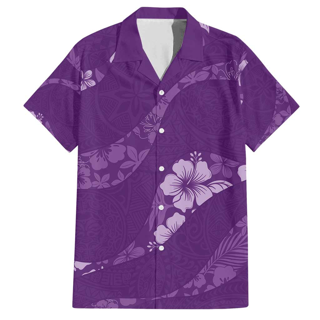 Aloha Hawaii Floral Tapa Family Matching Summer Maxi Dress and Hawaiian Shirt Patchwork Violet LT7 Dad's Shirt - Short Sleeve Violet - Polynesian Pride