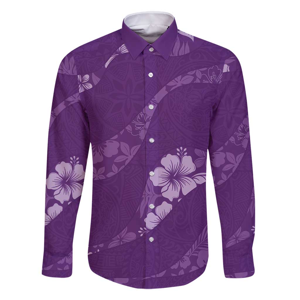 Aloha Hawaii Floral Tapa Family Matching Summer Maxi Dress and Hawaiian Shirt Patchwork Violet LT7 Dad's Shirt - Long Sleeve Violet - Polynesian Pride
