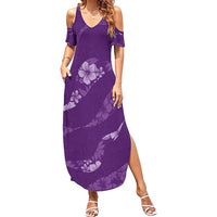 Aloha Hawaii Floral Tapa Family Matching Summer Maxi Dress and Hawaiian Shirt Patchwork Violet LT7 Mom's Dress Violet - Polynesian Pride