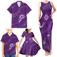 Aloha Hawaii Floral Tapa Family Matching Tank Maxi Dress and Hawaiian Shirt Patchwork Violet LT7 - Polynesian Pride