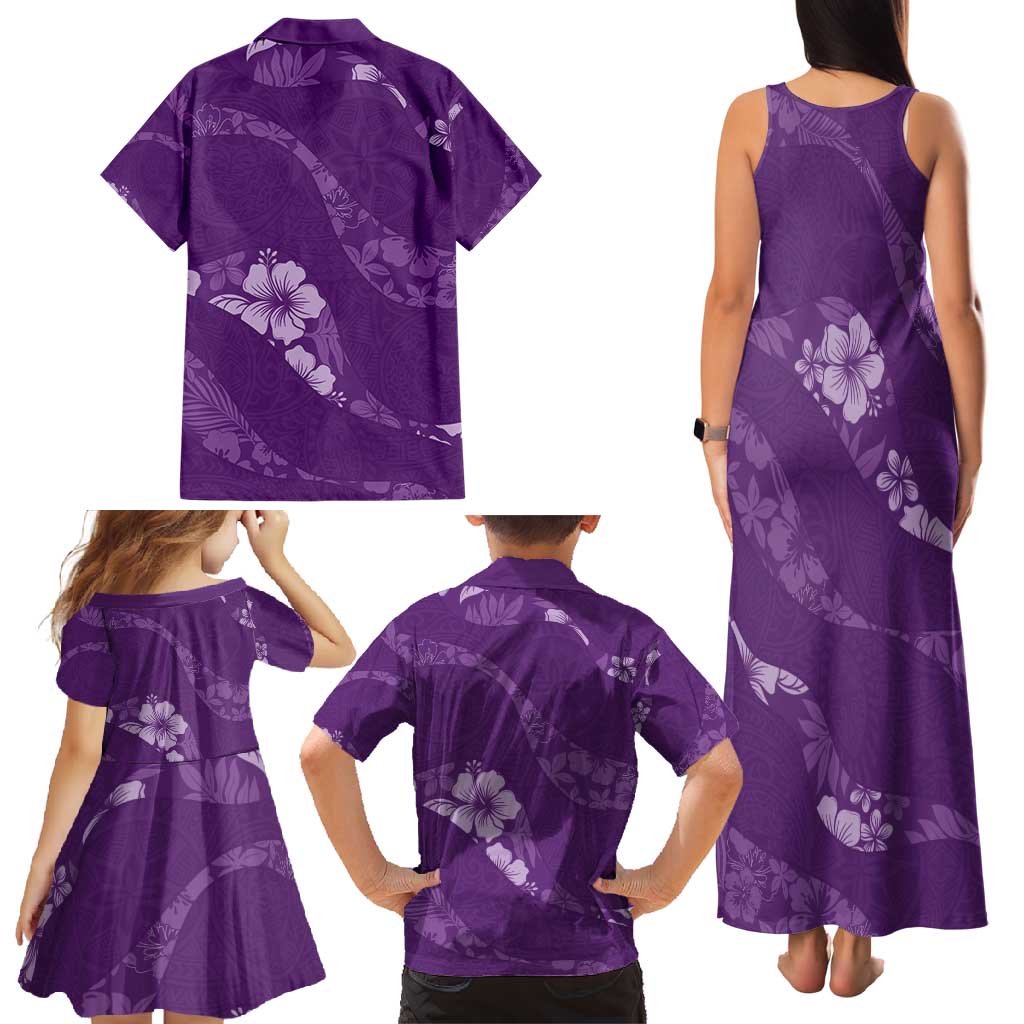 Aloha Hawaii Floral Tapa Family Matching Tank Maxi Dress and Hawaiian Shirt Patchwork Violet LT7 - Polynesian Pride