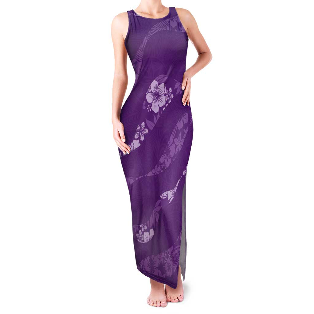 Aloha Hawaii Floral Tapa Family Matching Tank Maxi Dress and Hawaiian Shirt Patchwork Violet LT7 Mom's Dress Violet - Polynesian Pride