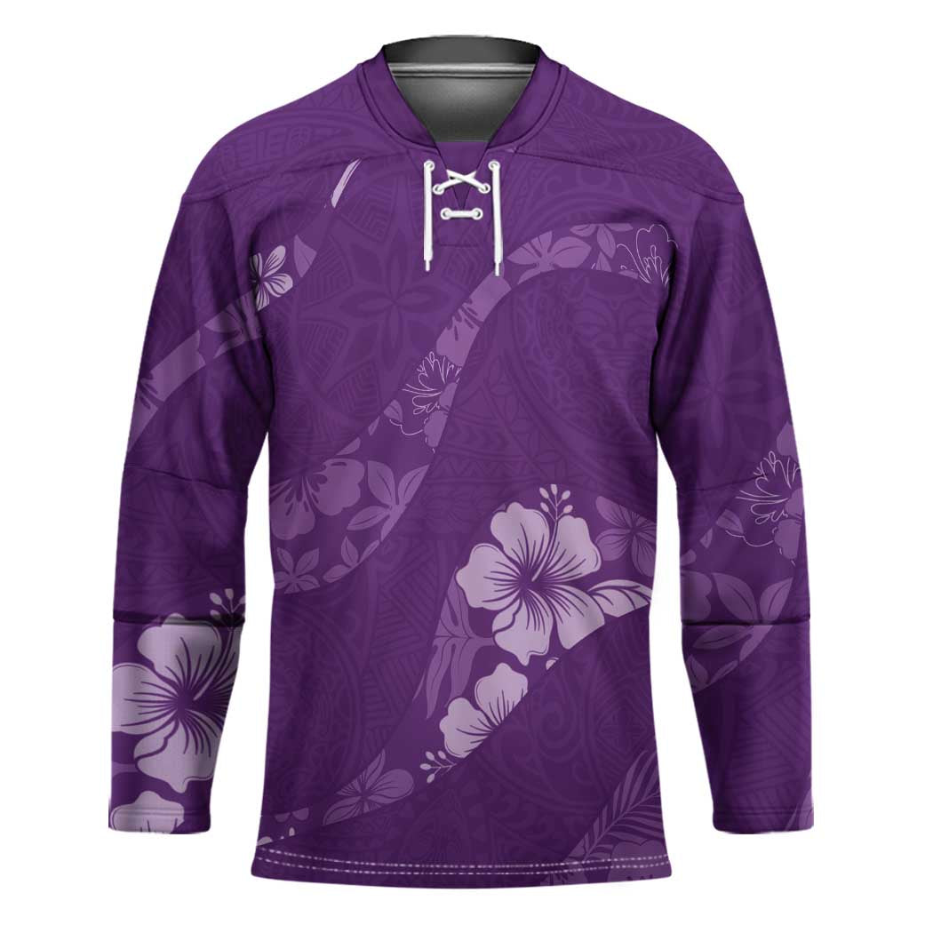 Aloha Hawaii Floral Tapa Hockey Jersey Patchwork Violet - Polynesian Pride
