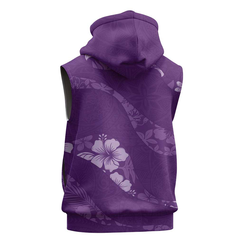 Aloha Hawaii Floral Tapa Sleeveless Zip Hoodie Patchwork Violet LT7
