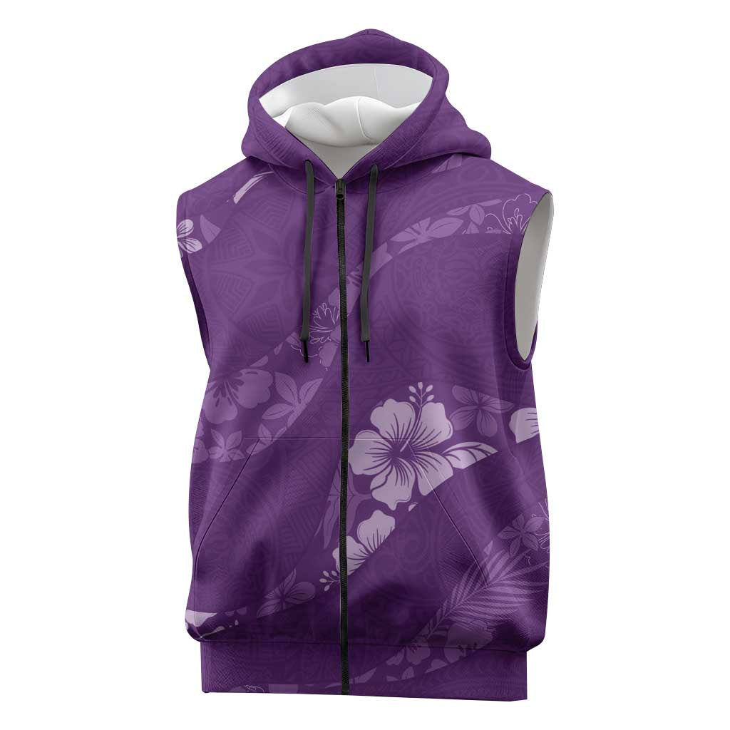 Aloha Hawaii Floral Tapa Sleeveless Zip Hoodie Patchwork Violet LT7