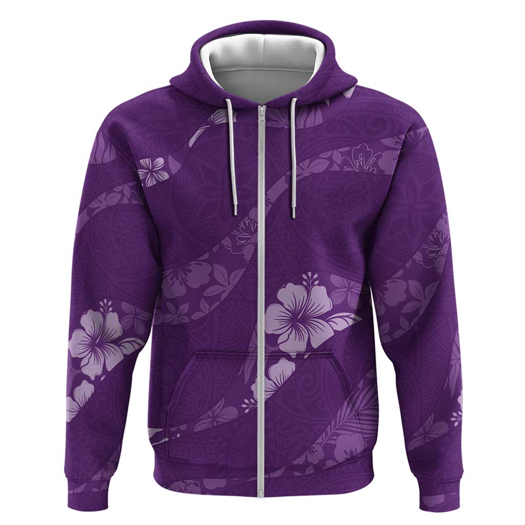 Aloha Hawaii Floral Tapa Zip Hoodie Patchwork Violet LT7 Zip Hoodie Violet - Polynesian Pride