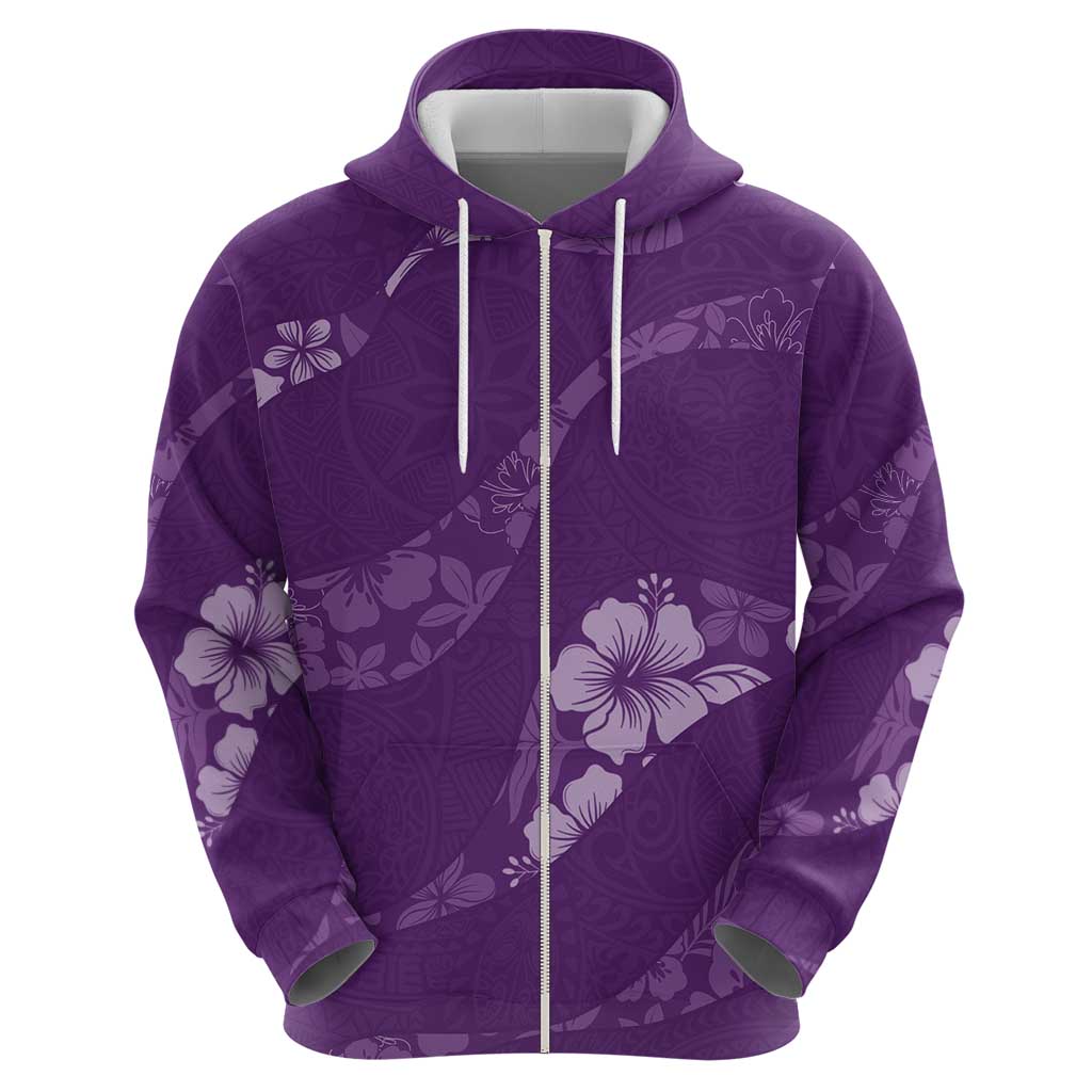 Aloha Hawaii Floral Tapa Zip Hoodie Patchwork Violet LT7 - Polynesian Pride