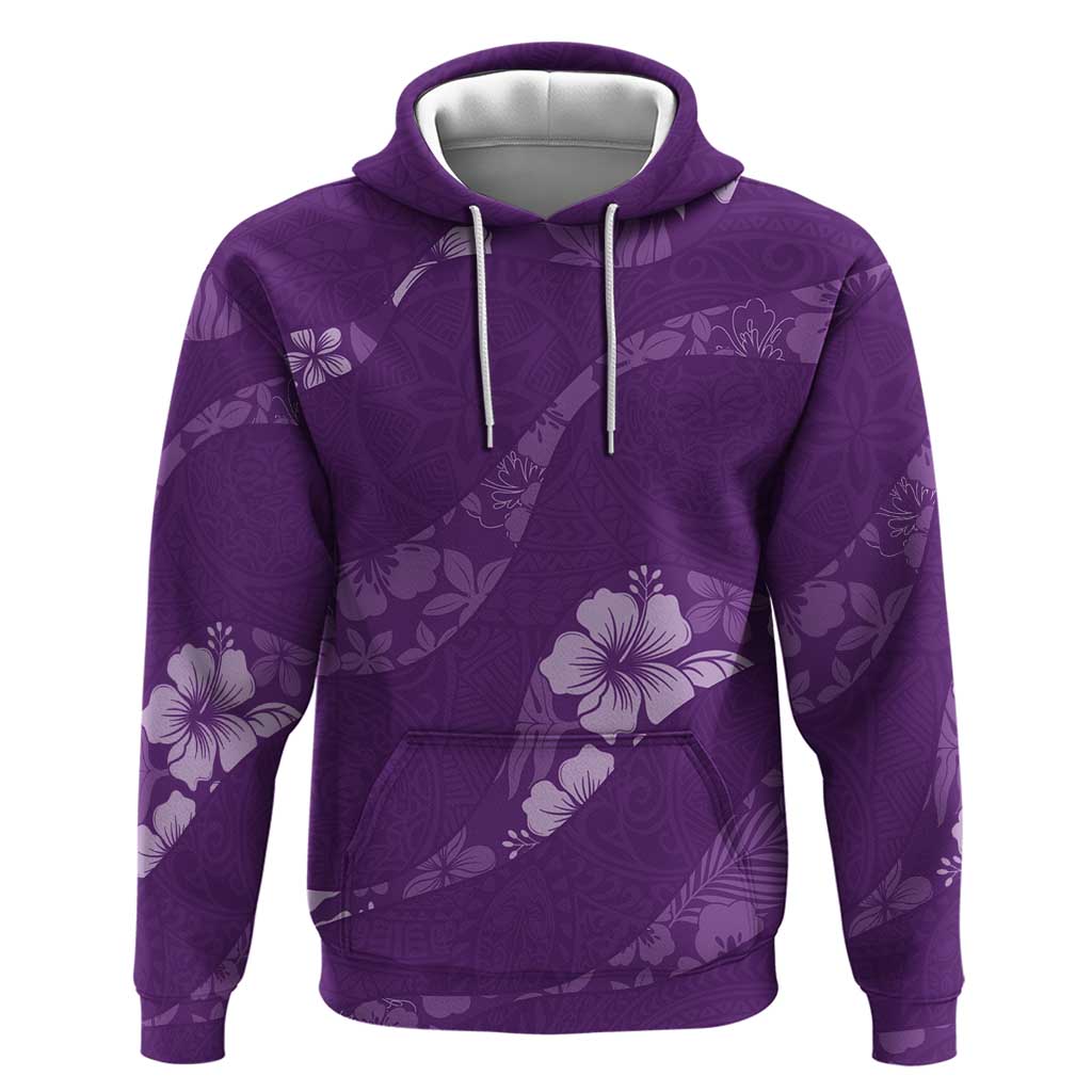 Aloha Hawaii Floral Tapa Zip Hoodie Patchwork Violet LT7 Pullover Hoodie Violet - Polynesian Pride