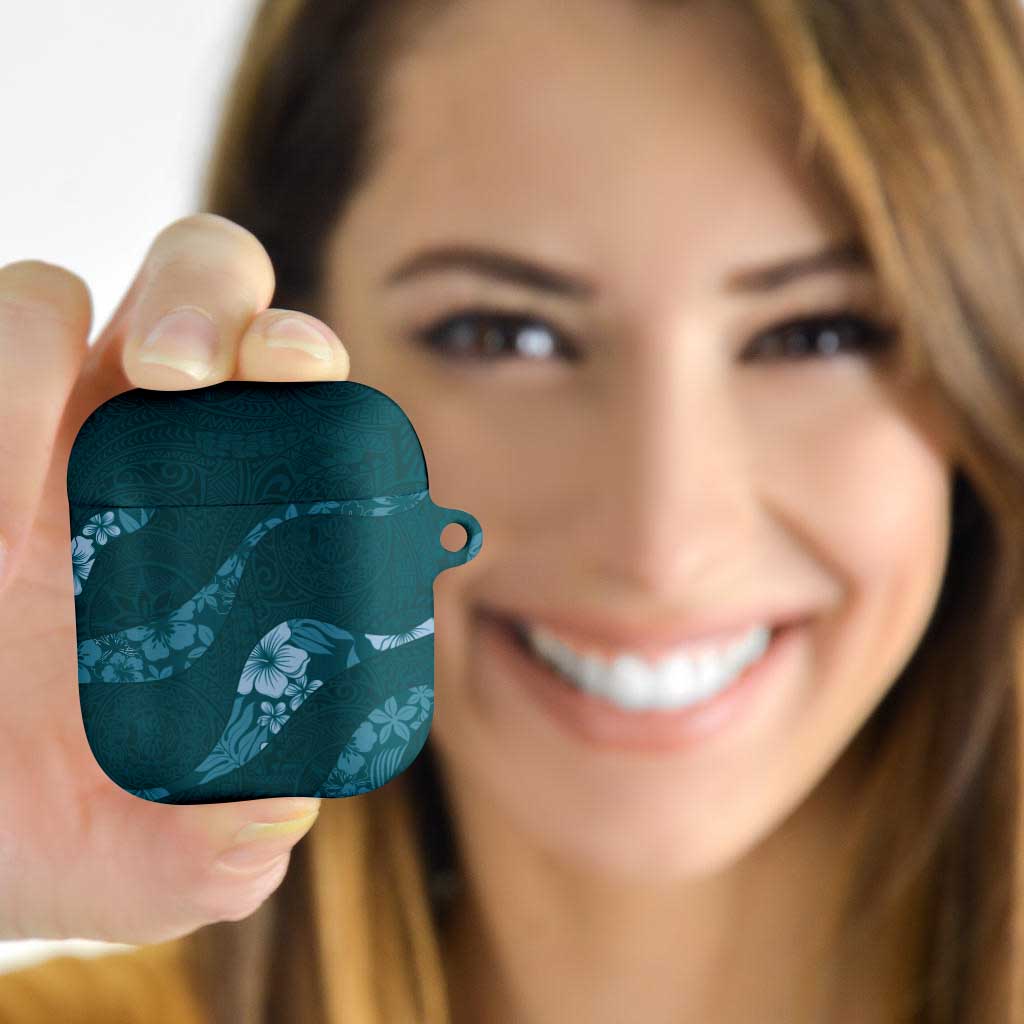 Aloha Hawaii Floral Tapa AirPods Case Patchwork Teal - Polynesian Pride