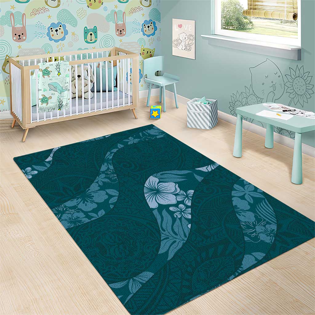 Aloha Hawaii Floral Tapa Area Rug Patchwork Teal - Polynesian Pride