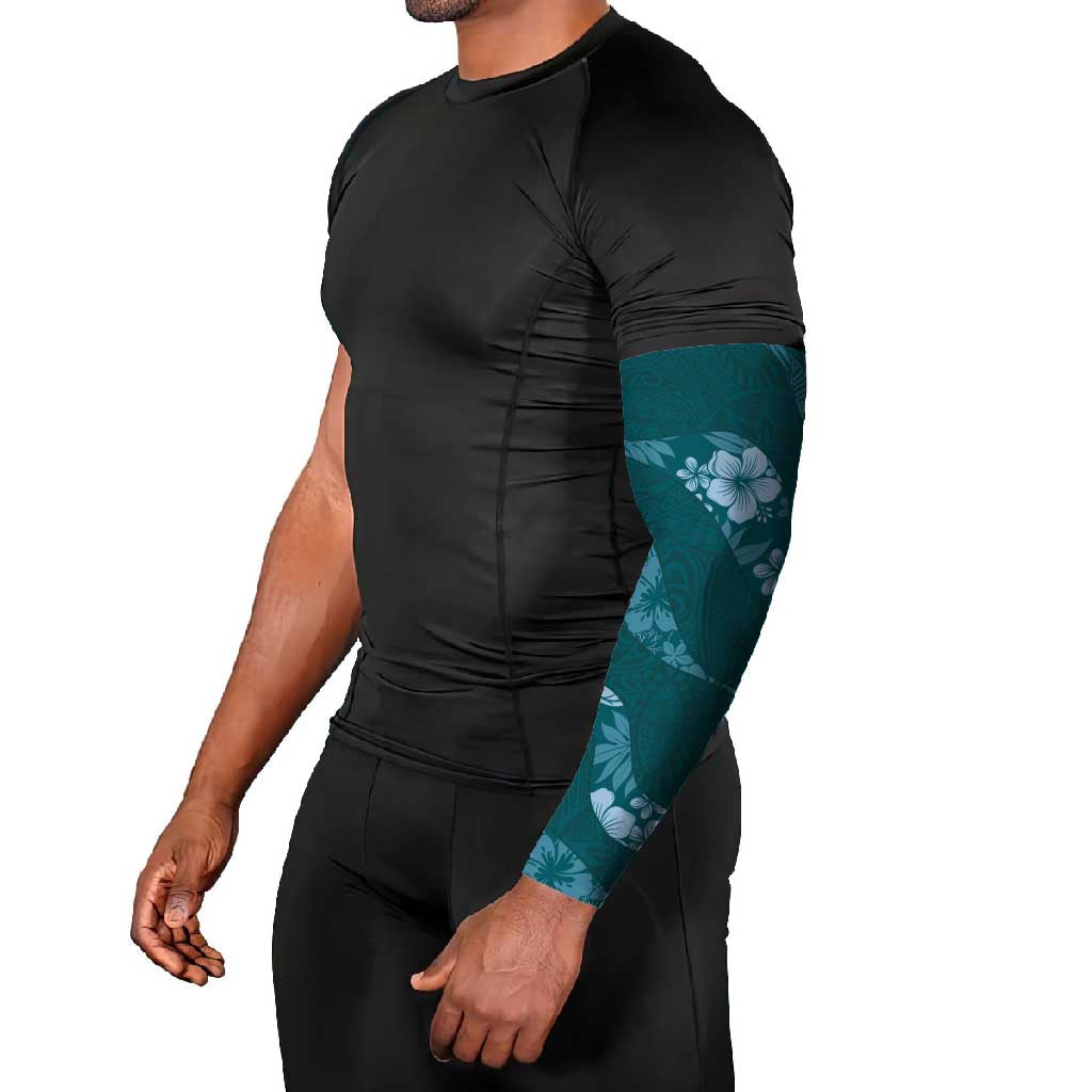 Aloha Hawaii Floral Tapa Arm Sleeves Patchwork Teal - Polynesian Pride