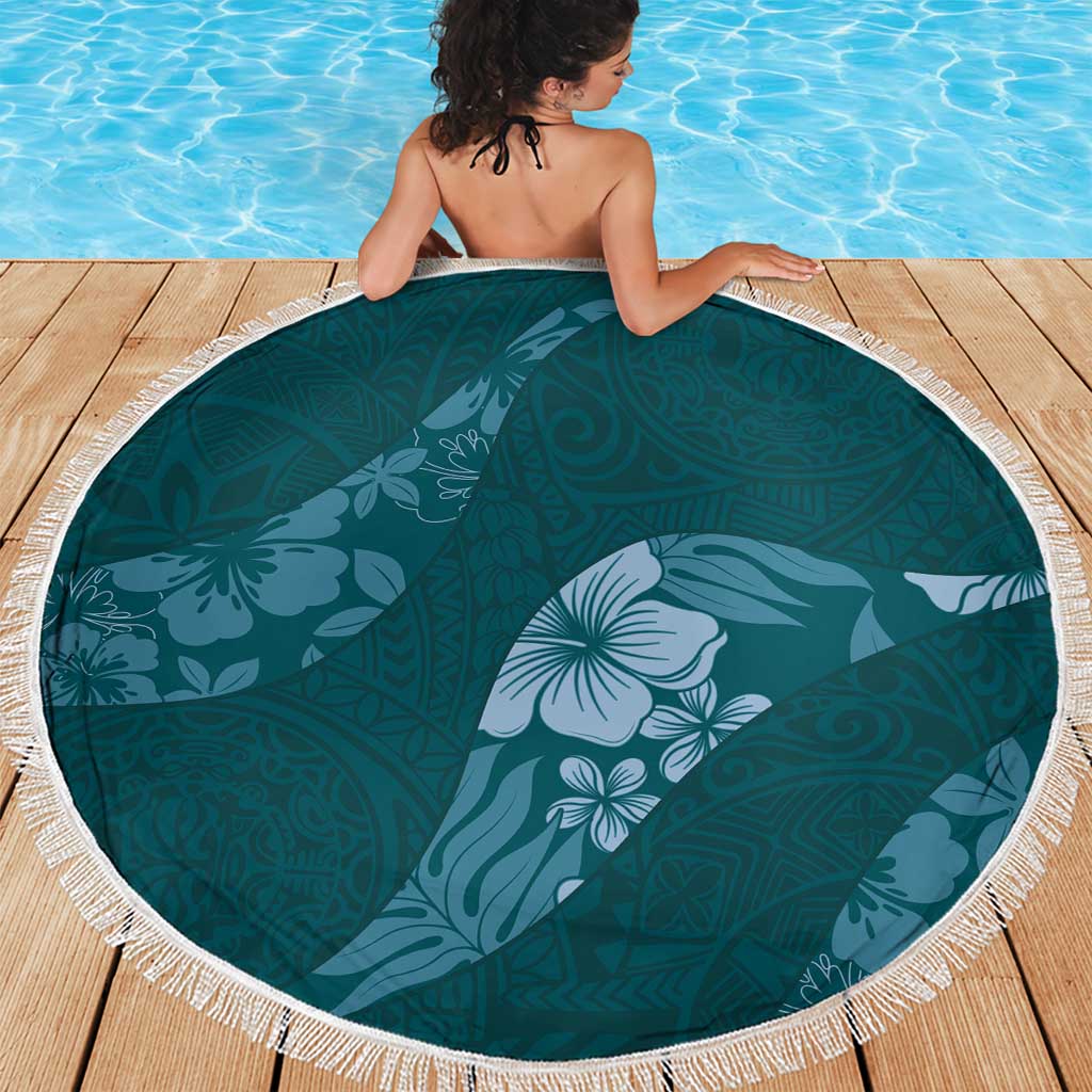 Aloha Hawaii Floral Tapa Beach Blanket Patchwork Teal - Polynesian Pride
