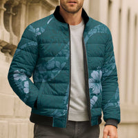 Aloha Hawaii Floral Tapa Bomber Puffer Jacket Patchwork Teal - Polynesian Pride