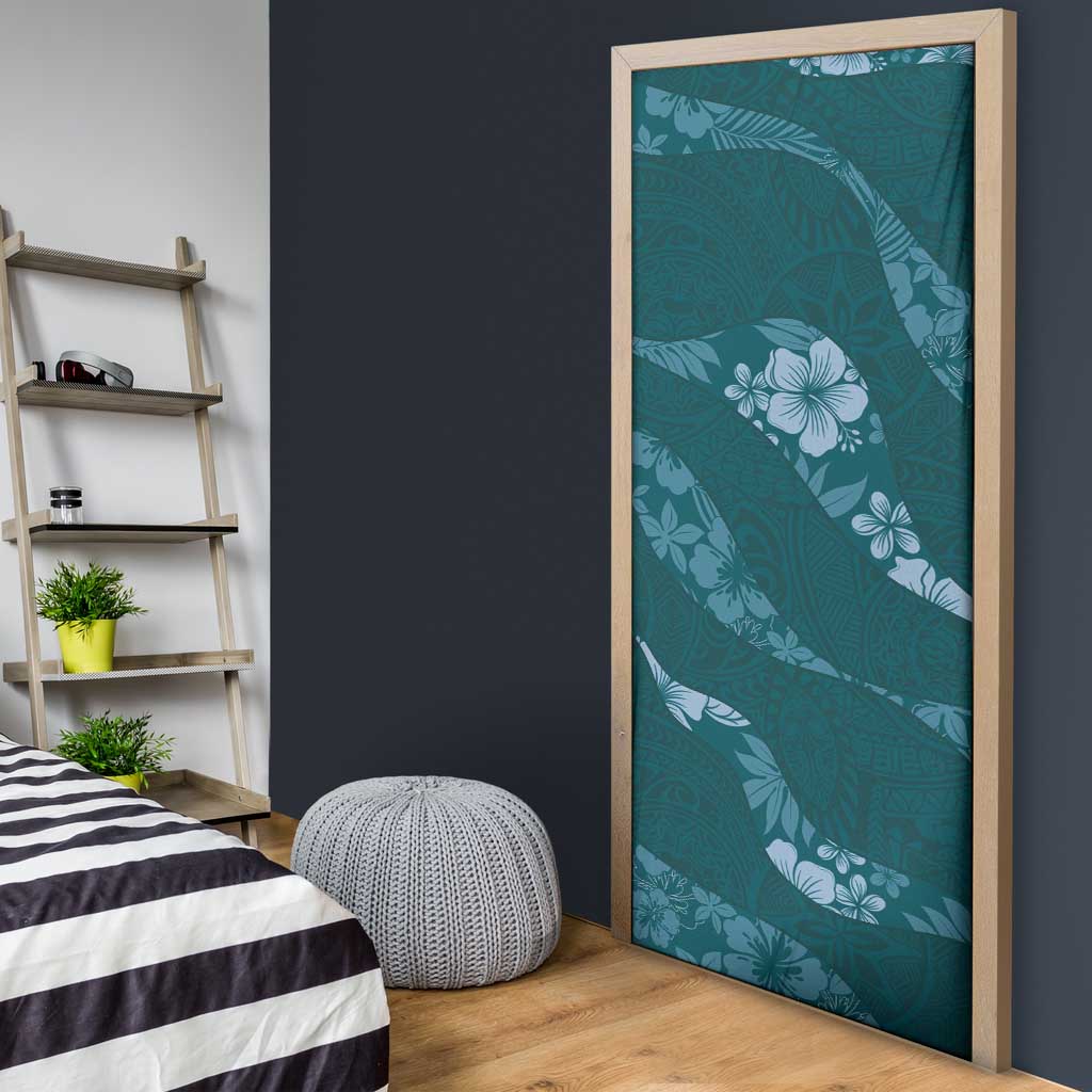 Aloha Hawaii Floral Tapa Door Cover Patchwork Teal - Polynesian Pride